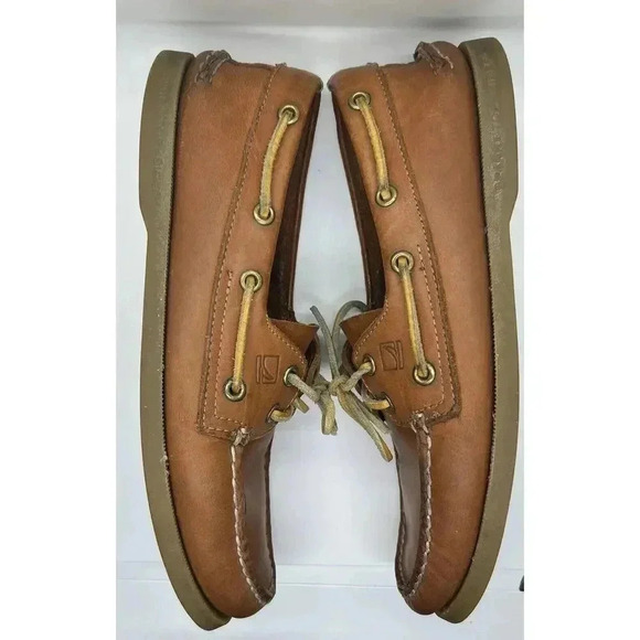 Speery Top-Sider Gold 2-Eye Lace Up Men's Boat Shoe Size 8M Tan Moccasin Leather - Picture 5 of 11